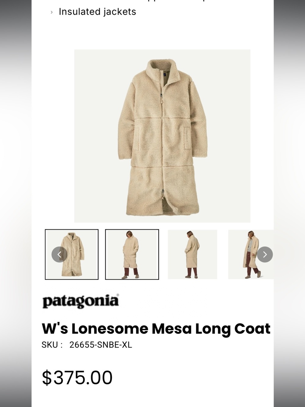 NWOT Patagonia W’s Lonesome Mesa Long Coat